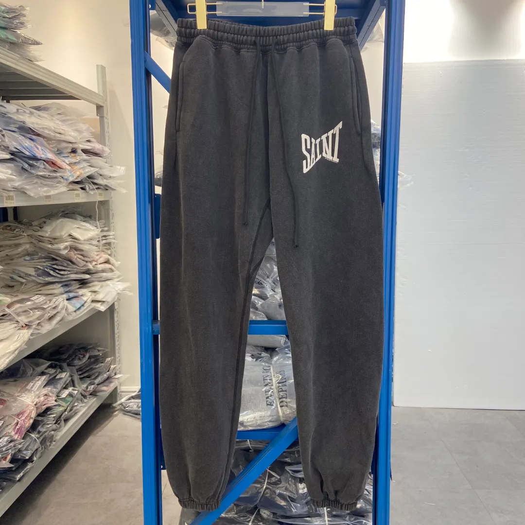 Stylish brand Saint Michael ribon saint pants classic letters retro washed and distressed high street casual loose leggings sweatpants trousers Style number: SM635 Size: S-M-L-XL Color: black-dark green Price: P236